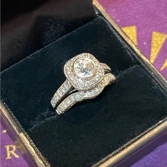 Crown Of Light Diamond 14k White Gold Engagement Ring and Wedding Band Set - Picture 1 of 5